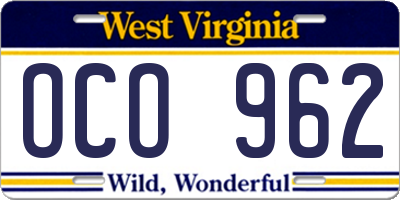 WV license plate OCO962