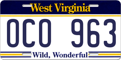 WV license plate OCO963