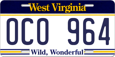 WV license plate OCO964