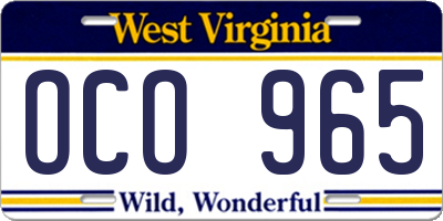 WV license plate OCO965