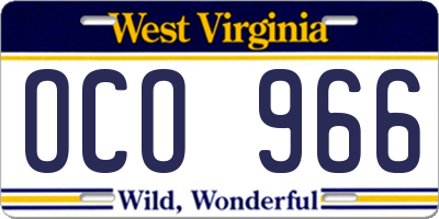 WV license plate OCO966