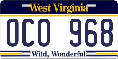 WV license plate OCO968
