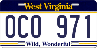 WV license plate OCO971