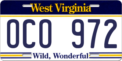 WV license plate OCO972