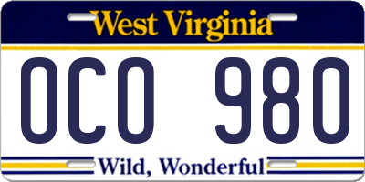 WV license plate OCO980