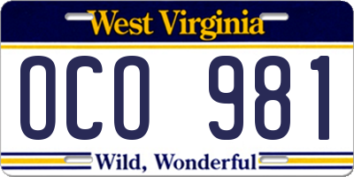 WV license plate OCO981