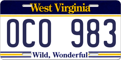 WV license plate OCO983