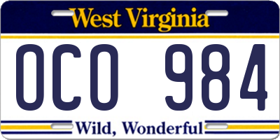 WV license plate OCO984