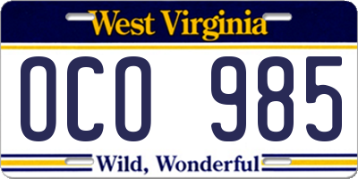 WV license plate OCO985