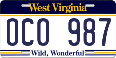 WV license plate OCO987