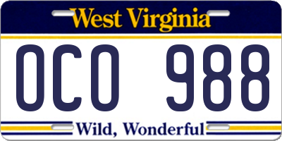 WV license plate OCO988