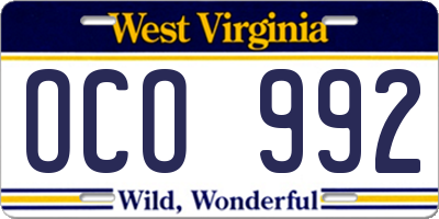 WV license plate OCO992