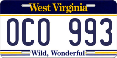 WV license plate OCO993