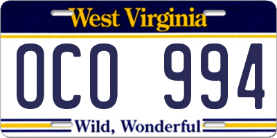 WV license plate OCO994
