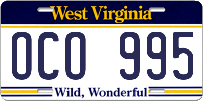 WV license plate OCO995