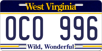WV license plate OCO996