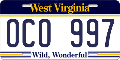 WV license plate OCO997