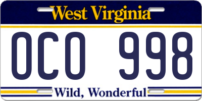 WV license plate OCO998
