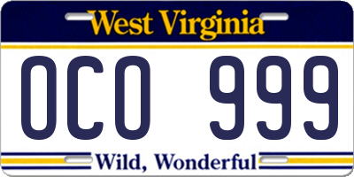 WV license plate OCO999