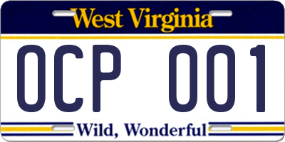 WV license plate OCP001