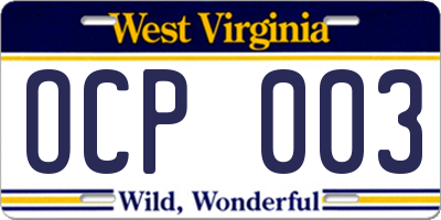 WV license plate OCP003