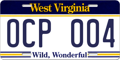 WV license plate OCP004