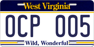 WV license plate OCP005