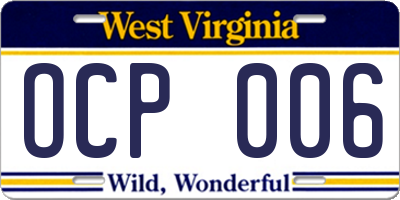 WV license plate OCP006