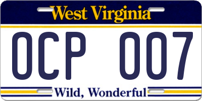 WV license plate OCP007