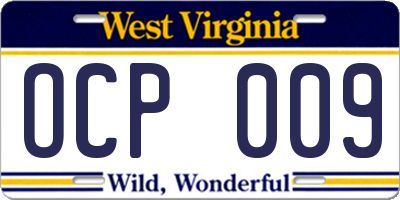 WV license plate OCP009