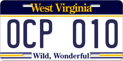 WV license plate OCP010