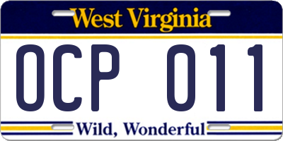 WV license plate OCP011