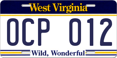 WV license plate OCP012
