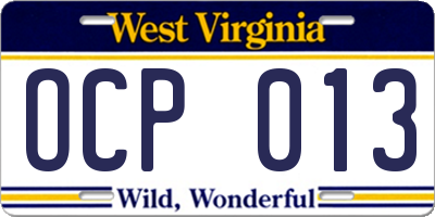 WV license plate OCP013