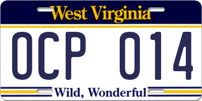 WV license plate OCP014