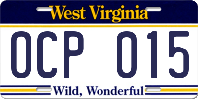 WV license plate OCP015