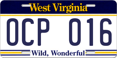 WV license plate OCP016