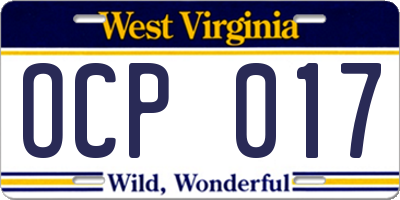 WV license plate OCP017