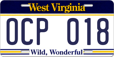 WV license plate OCP018