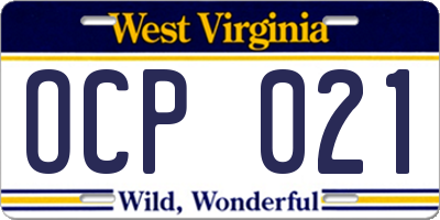 WV license plate OCP021