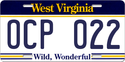 WV license plate OCP022