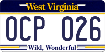 WV license plate OCP026