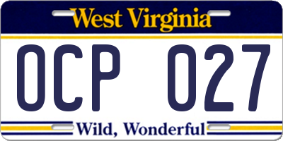 WV license plate OCP027
