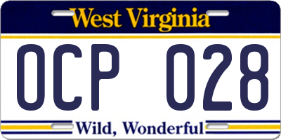 WV license plate OCP028