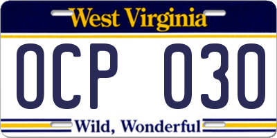 WV license plate OCP030