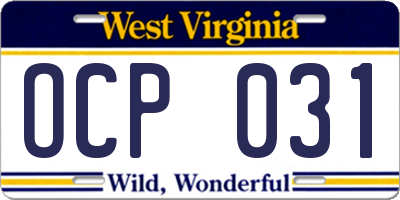 WV license plate OCP031