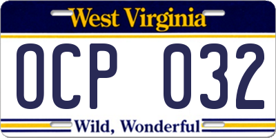 WV license plate OCP032