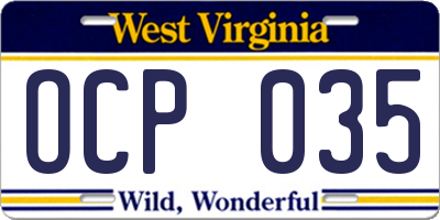 WV license plate OCP035