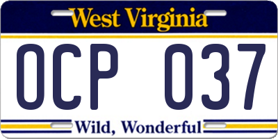 WV license plate OCP037