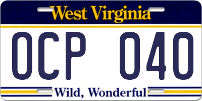 WV license plate OCP040